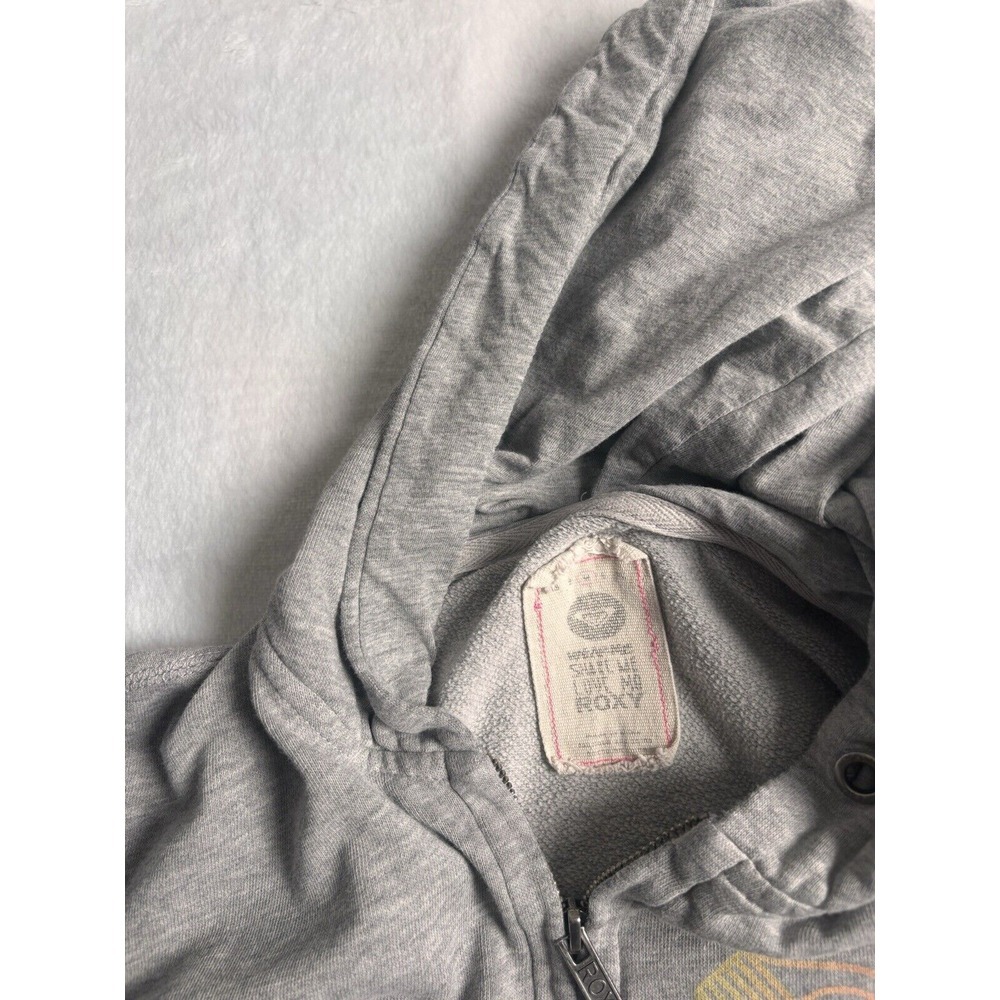 Y2K‎ ROXY Grey Full Zip Long Sleeve Fleece Hoodie Women's Medium Stain * - Picture 6 of 9